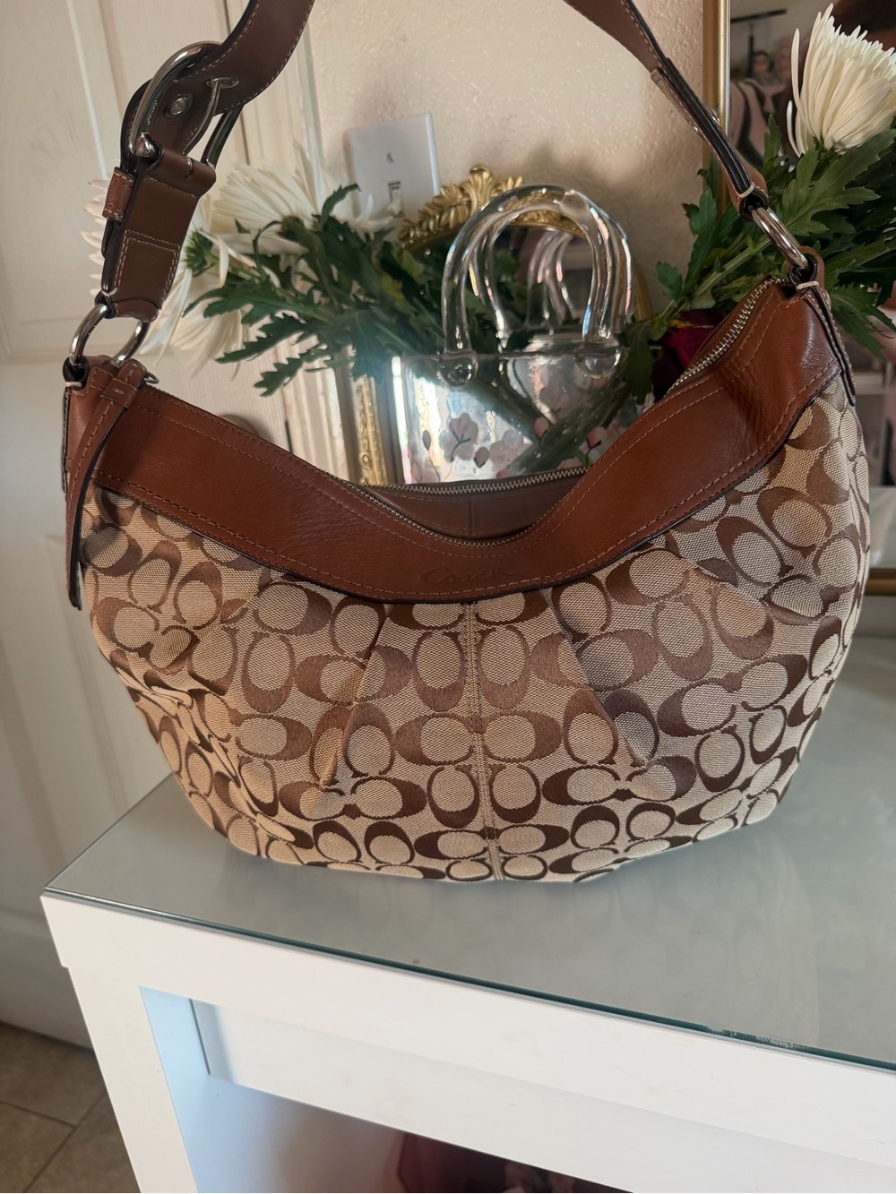 Coach Brown Signature Canvas Shoulder Hobo